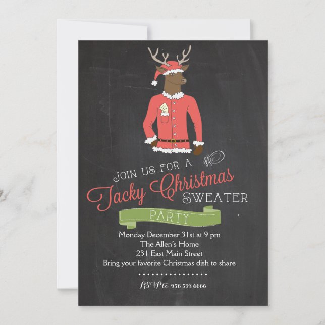 Reindeer Tacky Sweater Christmas Party Invitation (Front)