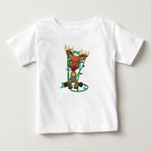 Reindeer Tangled in Christmas Lights Baby T-Shirt