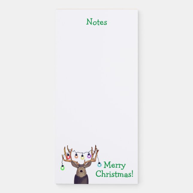 Reindeer Tangled in Christmas Lights | Green Magnetic Notepad (Front)