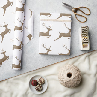 Reindeer Theme Neutral Watercolor Rustic Gift Wrapping Paper