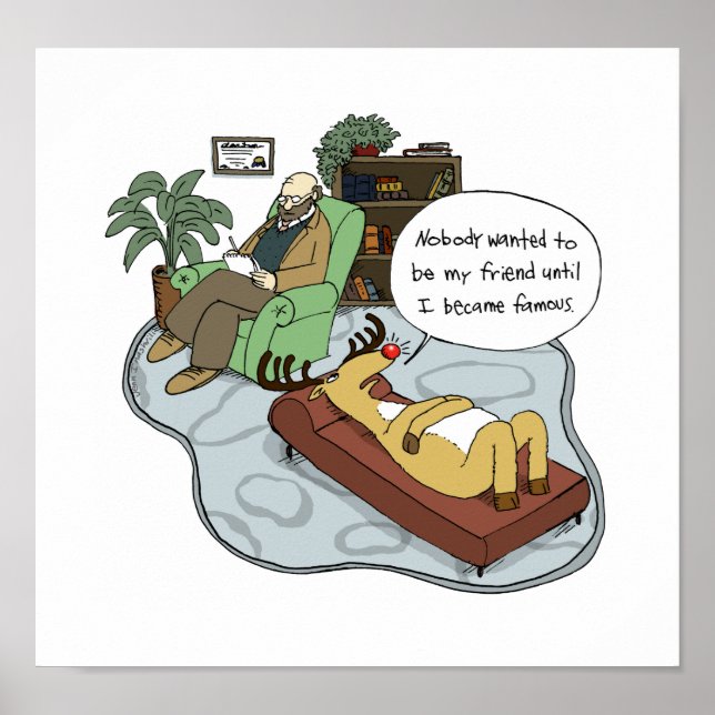 Reindeer Therapy | Funny Holiday Cartoon Poster (Front)