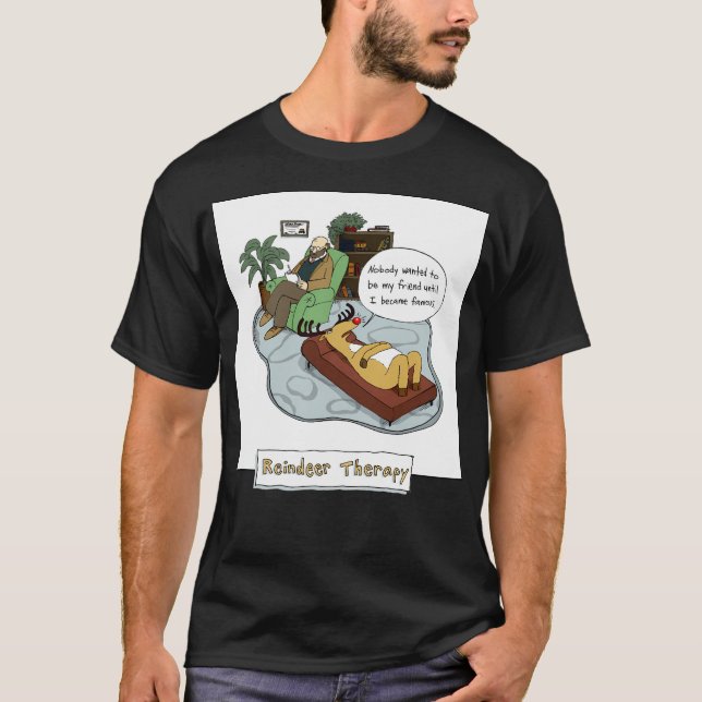 Reindeer Therapy Humorous Christmas Cartoon T-Shirt (Front)