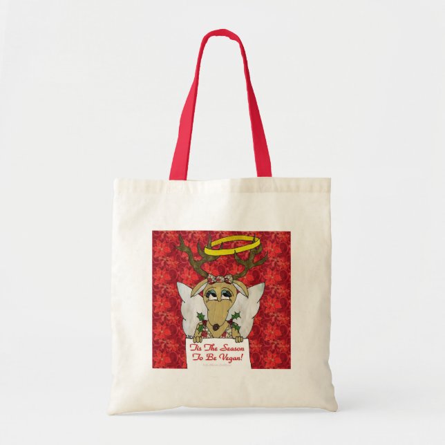 Reindeer Tis The Season to Be Vegan Gifts Apparel Tote Bag (Front)