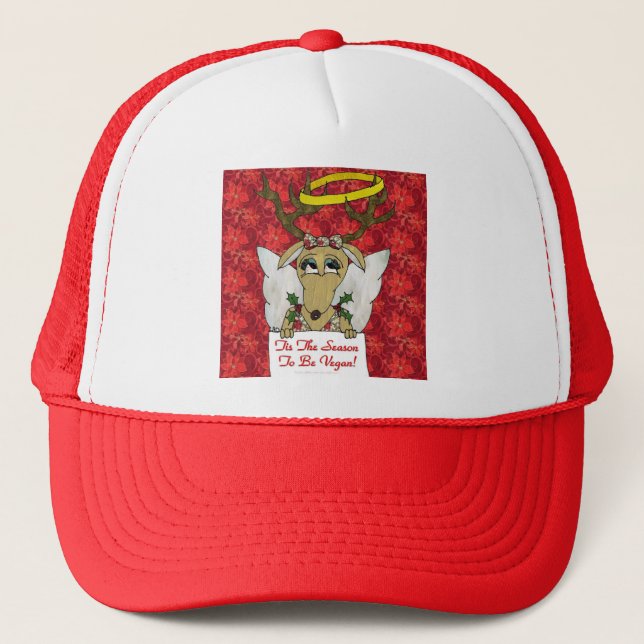 Reindeer Tis The Season to Be Vegan Gifts Apparel Trucker Hat (Front)