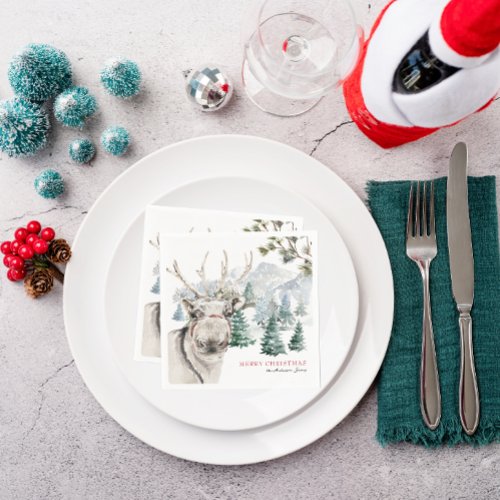 Reindeer  Tree Farm  Merry Christmas Party Napkins