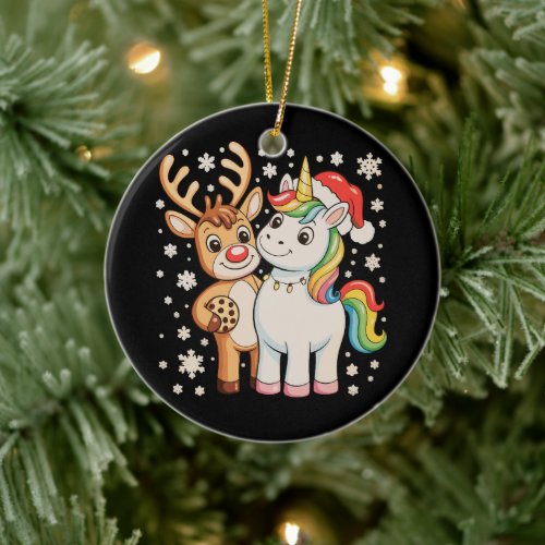 Reindeer Unicorn Christmas Xmas Holiday Season Ceramic Ornament