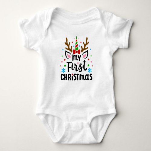 Reindeer Unicorn My First Christmas Baby Bodysuit