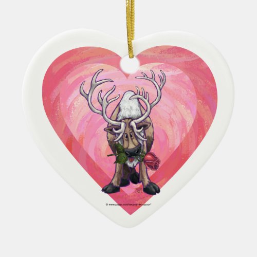 Reindeer Valentines Day Ceramic Ornament