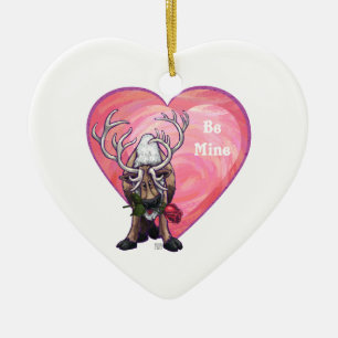 Reindeer Valentine's Day Ceramic Ornament