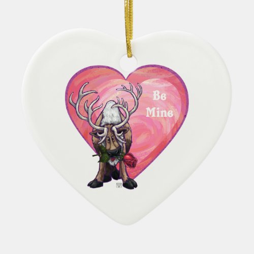 Reindeer Valentines Day Ceramic Ornament