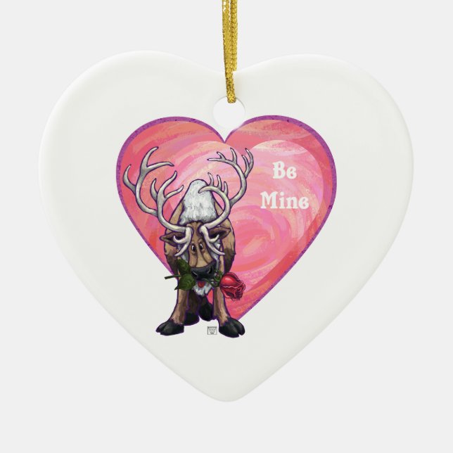 Reindeer Valentine's Day Ceramic Ornament (Front)