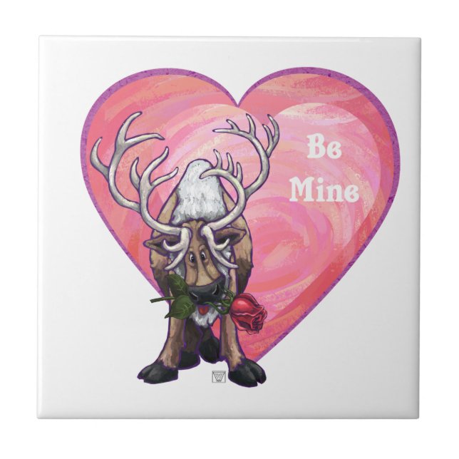 Reindeer Valentine's Day Ceramic Tile (Front)
