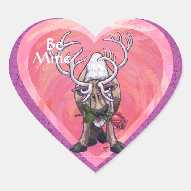 Reindeer Valentine's Day Heart Sticker (Front)