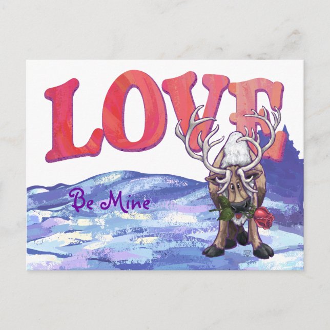 Reindeer Valentine's Day Holiday Postcard (Front)