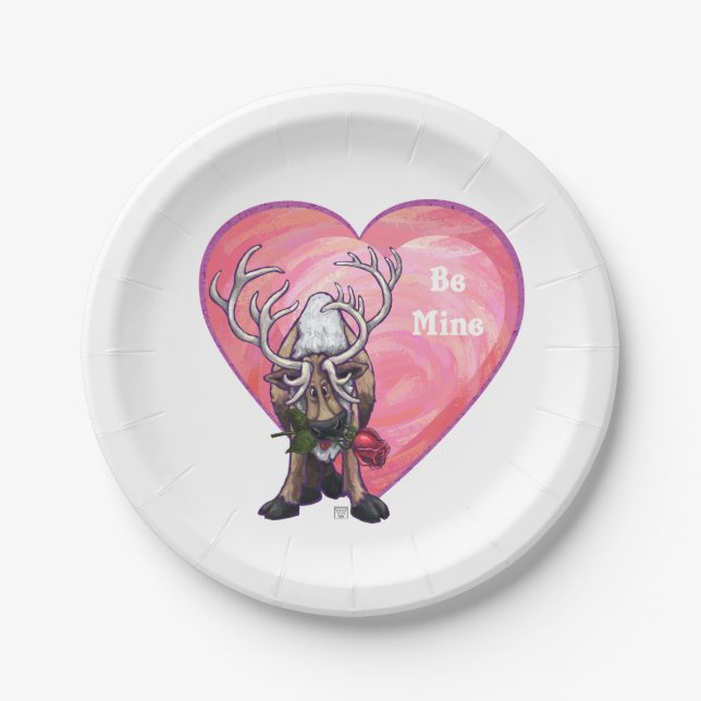 Reindeer Valentine's Day Paper Plates (Front)