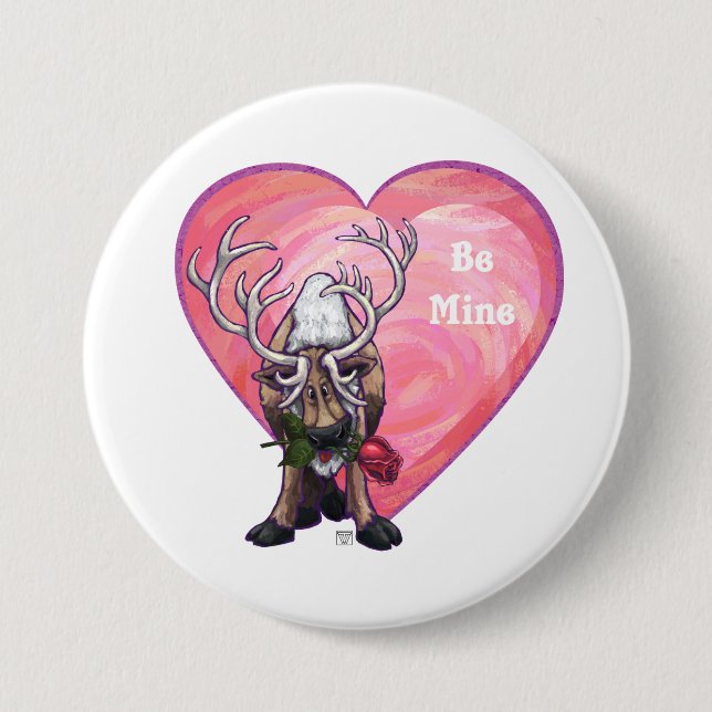 Reindeer Valentine's Day Pinback Button (Front)