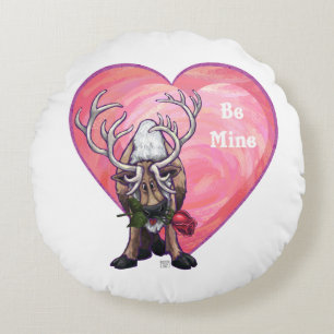 Reindeer Valentine's Day Round Pillow