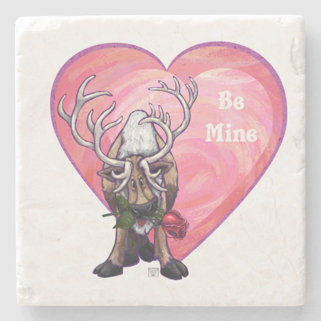 Reindeer Valentine's Day Stone Coaster (Front)