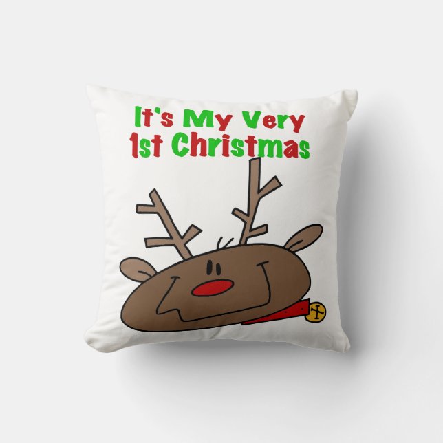 Reindeer Very 1st Christmas Throw Pillow (Front)