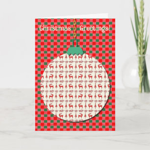 Reindeer Vintage Style Red and Green Christmas Card