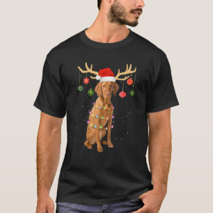 Reindeer Vizsla Dog Santa Hat Christmas Light Xmas T-Shirt