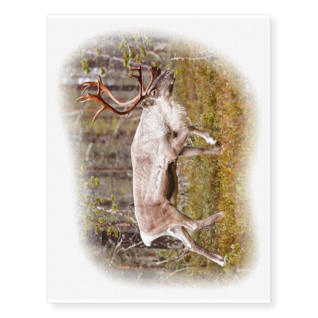 Reindeer walking in forest temporary tattoos (Front)