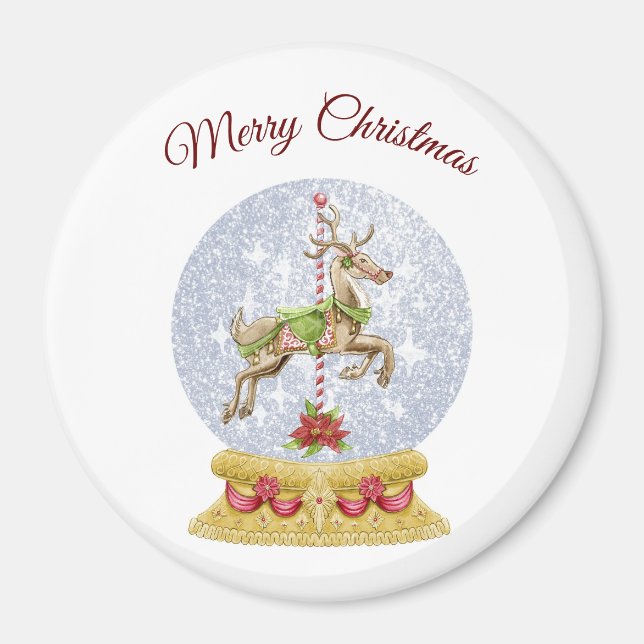 Reindeer Water Globe Magnet (Front)