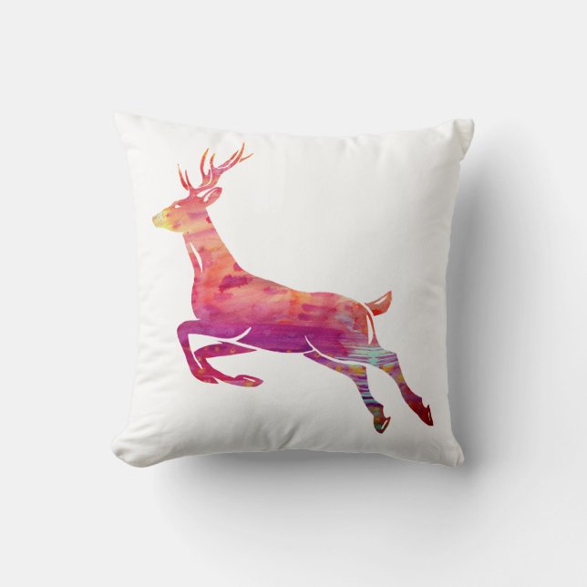Reindeer Watercolor Art Throw Pillow (Front)