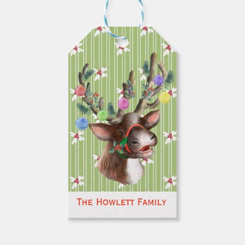 Reindeer Watercolor Christmas Personalized Gift Tags