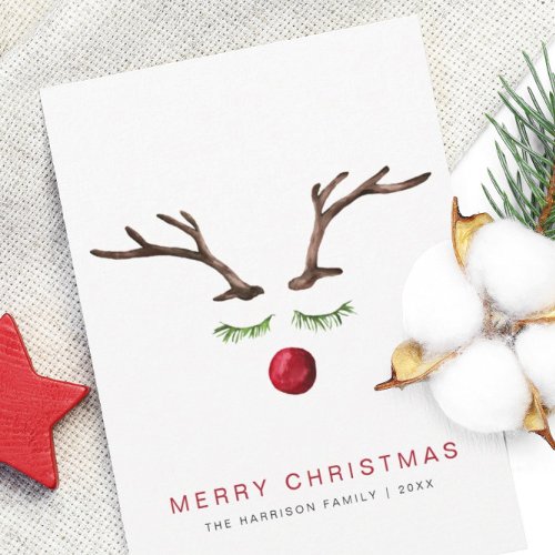 Reindeer Watercolor Minimal Merry Christmas Holiday Card