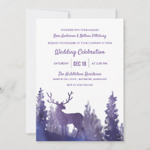 Reindeer Watercolor Purple Winter Wedding Invitation