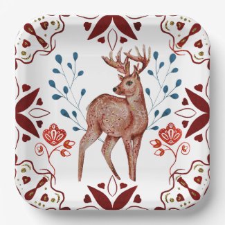 Reindeer Watercolor Scandinavian Folk Art Holiday 