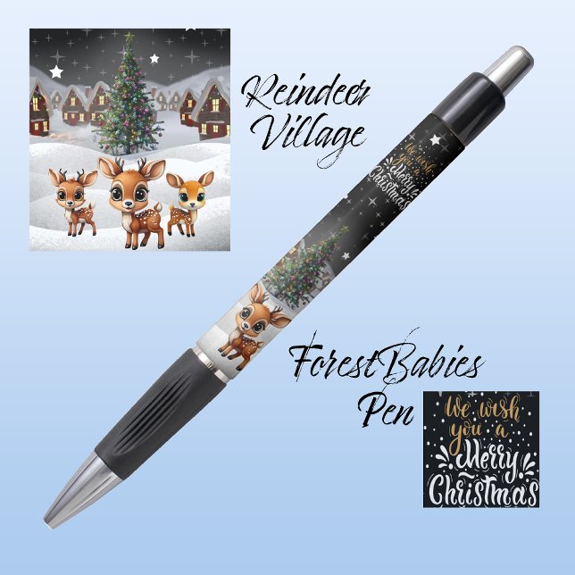 Reindeer, We Wish You A  Merry Christmas 🦌🎄🎉🎁 Pen (Reindeer, We Wish You A Merry Christmas Tree, Snowy Village House, Deer, Star Winter Scene 🦌🎄🎁✨)