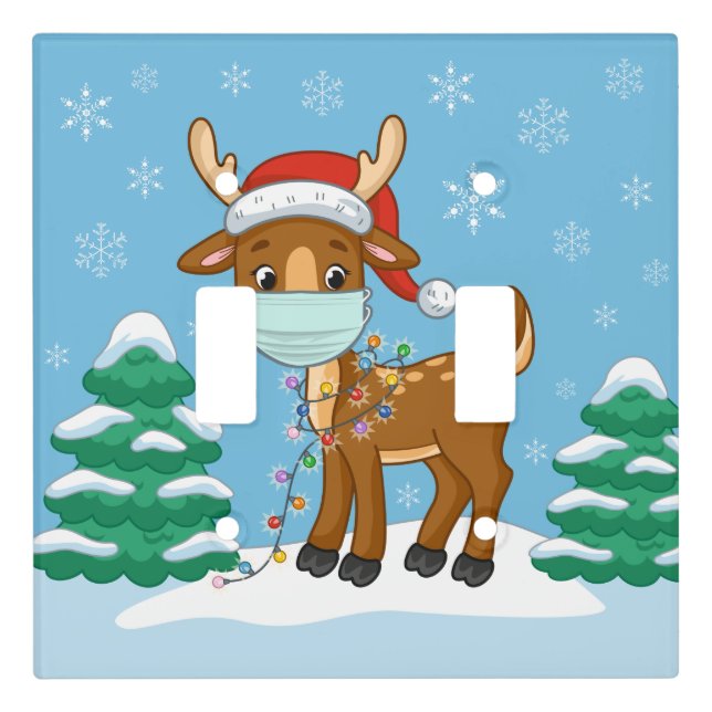 Reindeer Wearing A Mask For Christmas Light Switch Cover (Front)