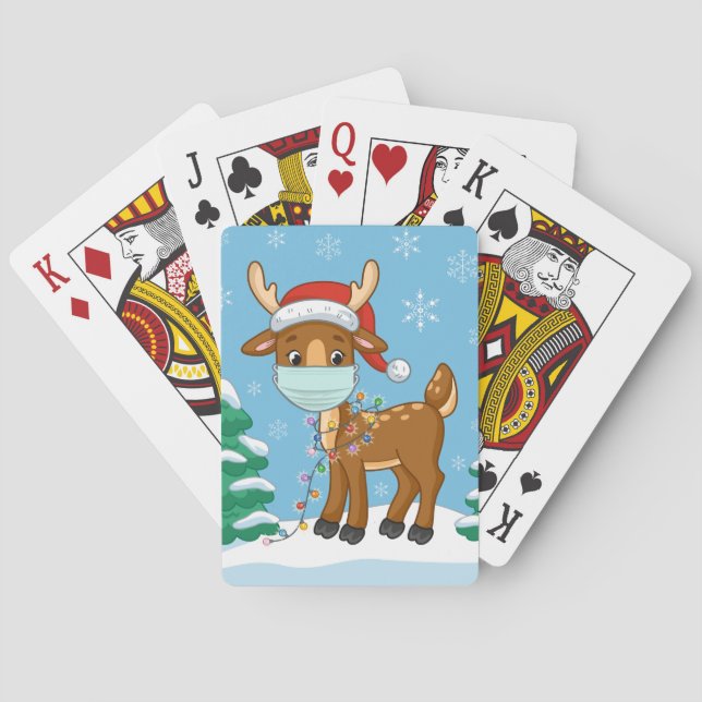 Reindeer Wearing A Mask For Christmas Poker Cards (Back)