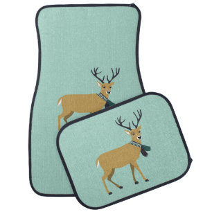 Reindeer Wearing a Winter Scarf (Christmas Animal) Car Floor Mat