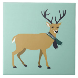 Reindeer Wearing a Winter Scarf (Christmas Animal) Ceramic Tile