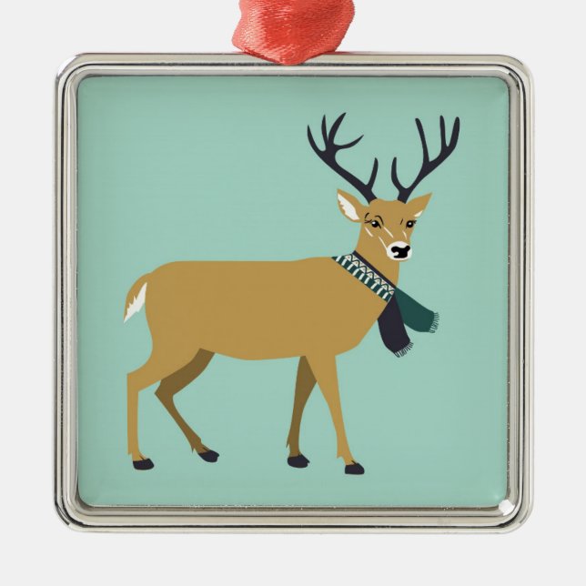 Reindeer Wearing a Winter Scarf (Christmas Animal) Metal Ornament (Front)