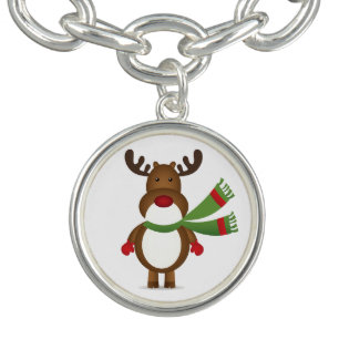Reindeer Wearing Green Scarf Charm Bracelet