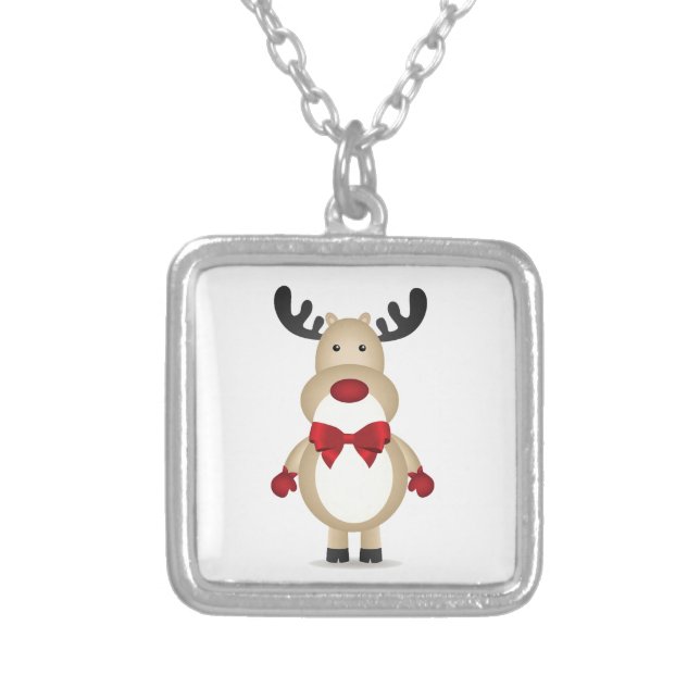Reindeer Wearing Red Bow Necklace (Front)