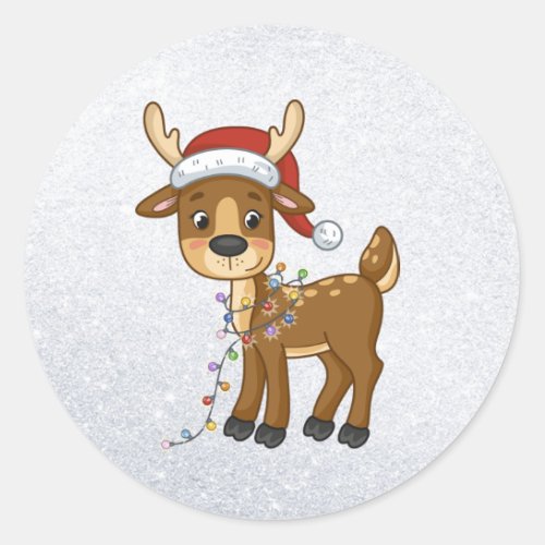 Reindeer Wearing Santa Hat Stickers