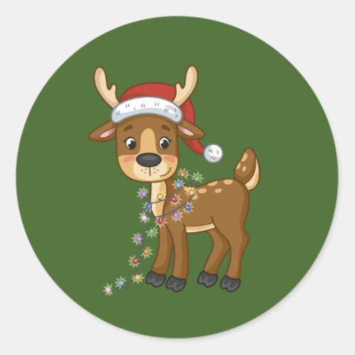 Reindeer Wearing Santa Hat Stickers