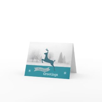 Reindeer / Winter Landscape Seasons Greetings Card