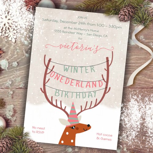 Reindeer Winter Onederland Birthday Party Invitati Invitation