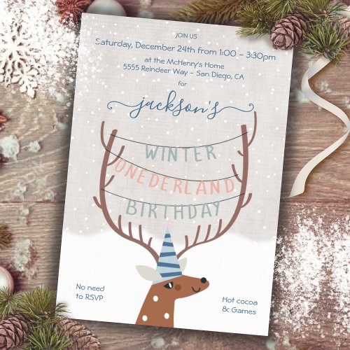 Reindeer Winter Onederland Birthday Party Invitation