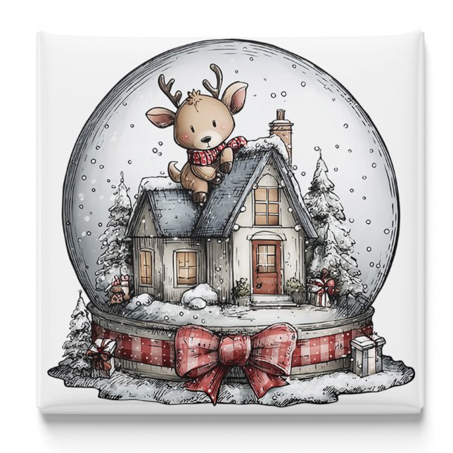 Reindeer Winter Snow Globe Christmas Magnet (Reindeer Winter Snow Globe Christmas Magnet by PiggyPrint Sticker.)