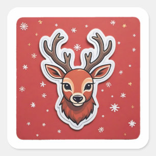 Reindeer with Antlers Square Sticker