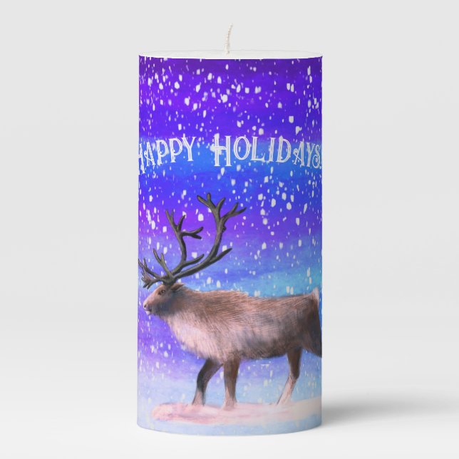 Reindeer with blue shades pillar candle (Front)