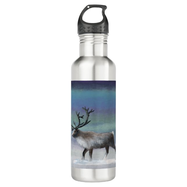 Reindeer with blue shades stainless steel water bottle (Front)