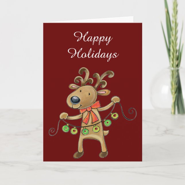 Reindeer with Christmas Lights Holiday Card (Front)